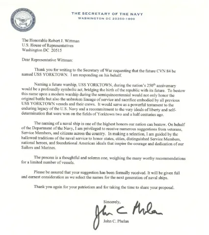 Letter from Secretary of the Navy